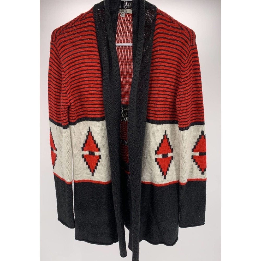 BB Dakota Womens Long Sweater Black/Red/White Southwestern Aztec Pattern Sz M